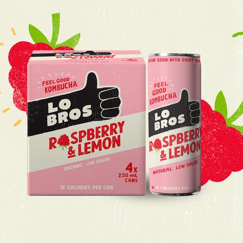 Lo Bros Kombucha Raspberry & Lemon Low Sugar Multipack
