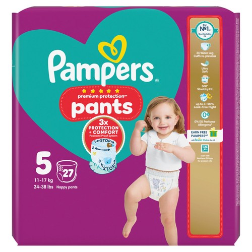 Pampers Premium Protection Nappy Pants, Size 5 (12-17kg) Essential Pack