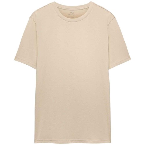 M&S Mens Regular Fit Pure Cotton Crew Neck T-Shirt, S, Hessian