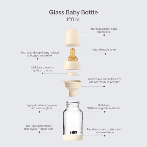 BIBS Glass Baby Bottle Slow Flow 120ml 0m+