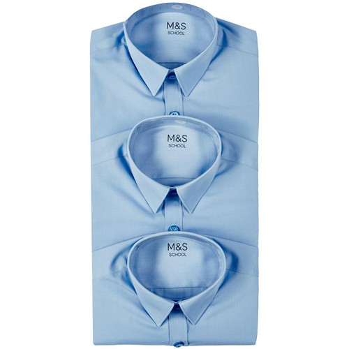 M&S  Boys Regular Fit Easy to Iron Shirts, 8-9 Years, Blue
