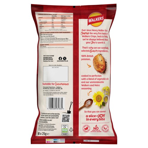 Walkers Tomato Ketchup Multipack Crisps 6x25g
