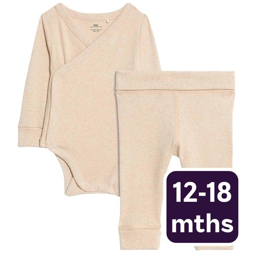 M&S Paris Wrapover Bodysuit Outfit, 12-18 Months, Oatmeal