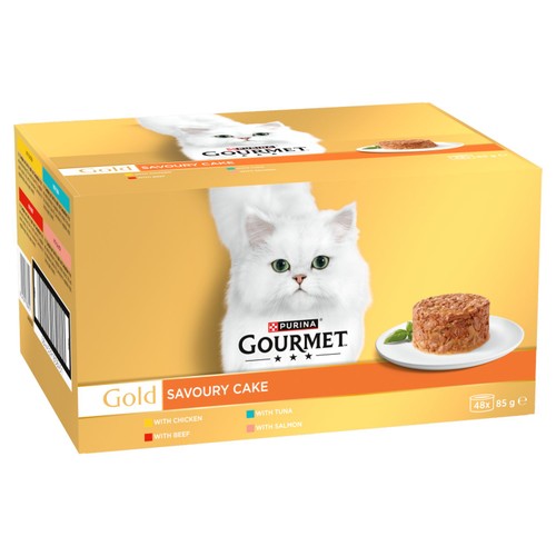 Gourmet Gold Savoury Cake with Beef, Chicken, Salmon, Tuna Wet Cat Food Can
