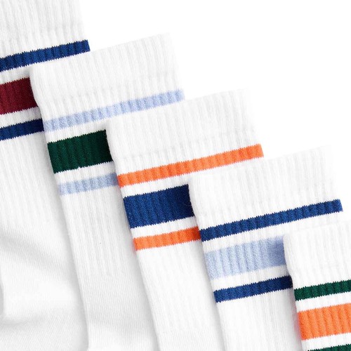 M&S Boys Cotton Rich Ankle Stripe Socks, Size 8.5-12 Small, White Mix