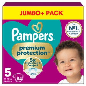 Pampers Premium Protection Nappies, Size 5 (11-16kg) Jumbo+ Pack