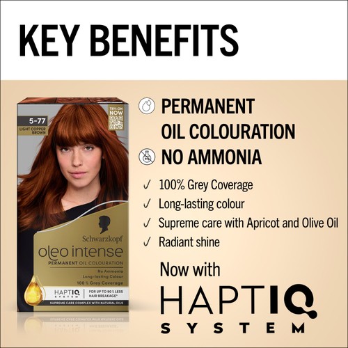 Schwarzkopf Oleo Intense Perm Oil Colour 5-77 Light Copper Brown Hair Dye