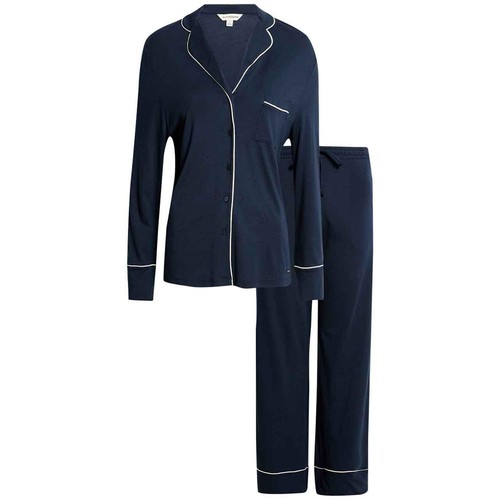 M&S Womens Autograph Cotton Modal Revere Pyjamas, XL, Navy