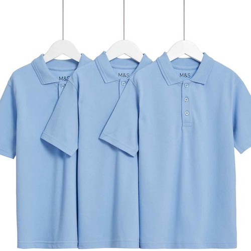 M&S Unisex Stain Resist Polo Shirt, 3-4 Y, Blue