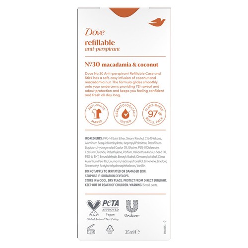 Dove No30 Macadamia & Coconut 72h Antiperspirant Deodorant Refillable Kit