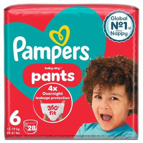Pampers Baby-Dry Nappy Pants, Size 6 (15kg+) Essential Pack