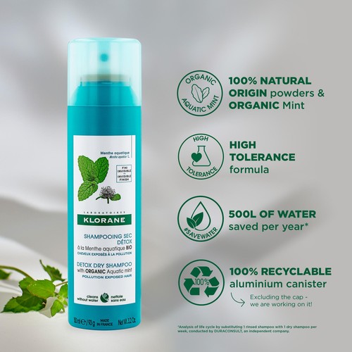 Klorane Detox Dry Shampoo with Organic Aquatic Mint 