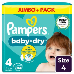 Pampers Baby-Dry Nappies, Size 4 (9-14kg) Jumbo+ Pack