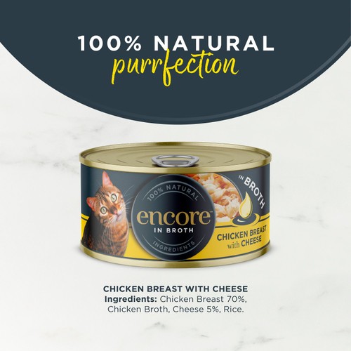 Encore Natural Wet Cat Food Tin Chicken Breast with Cheese in Broth