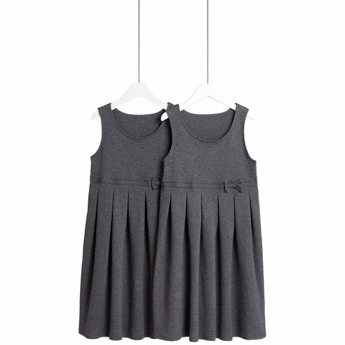 M&S Girls Jersey Bow School Pinafores, 6-7 Years, Grey