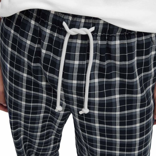 M&S Mens Pure Cotton Checked Loungewear Bottoms 2XL Navy