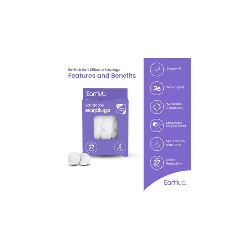 EarHub Sleepwell Soft Silicone Earplugs 6 Pair