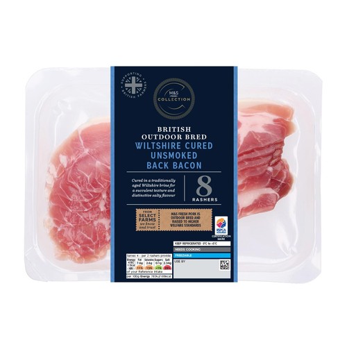 M&S Collection British Outdoor Bred 8 Wiltshire Cured Unsmoked Back Bacon
