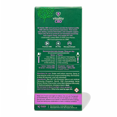 Vitality CBD Sleep Support Oil 1200mg, Dual applicator