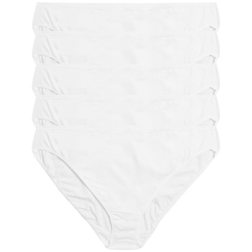 M&S Collection No VPL Cotton Modal High Leg Knickers, 5 Pack, 14, White