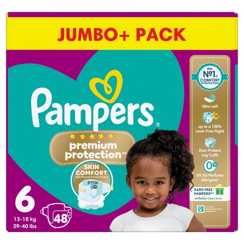 Pampers Premium Protection Nappies, Size 6 (13kg+) Jumbo+ Pack