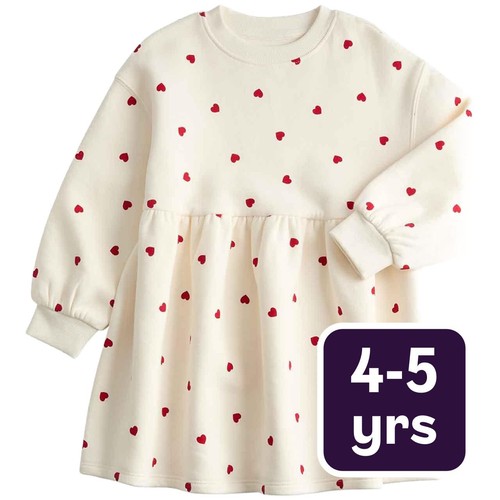 M&S Girls Ditsy Heart Dress, 4-5 Years, Ecru Mix