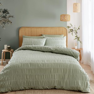 Catherine Lansfield Seersucker King Duvet Set Natural