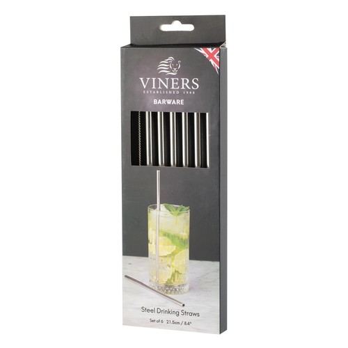 Viners Barware Long Steel Drinking Straws