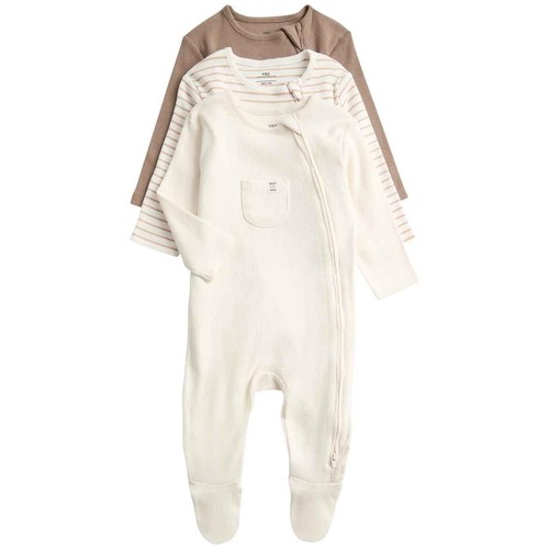 M&S Pocket Paris Zip Footed Sleepsuit, 3-6 Months, Oatmeal