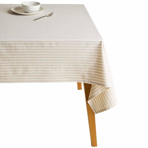 M&S Cotton with Linen Striped Tablecloth, One Size, Natural