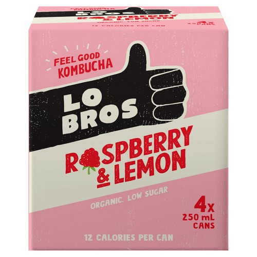 Lo Bros Kombucha Raspberry & Lemon Low Sugar Multipack