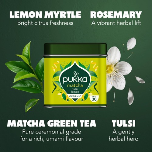 Pukka Herbs Organic Matcha Tulsi Lemon Ceremonial Grade Green Tea Powder