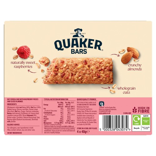 Quaker Cereal Bar Almond and Raspberry