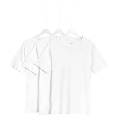 M&S Mens Essential Cotton T-Shirt Vests, 2XL, White