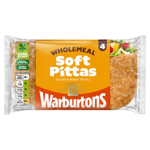 Warburtons 4 Soft Wholemeal Pittas