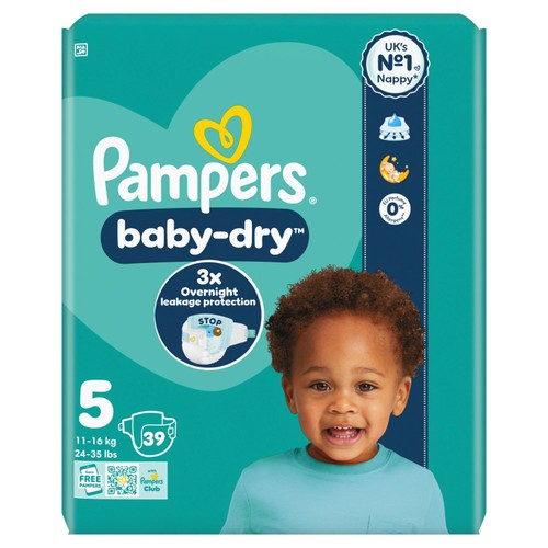 Pampers Baby-Dry Nappies, Size 5 (11-16kg) Essential Pack