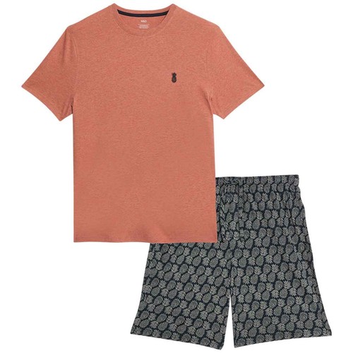 M&S Mens Pure Cotton Pineapple Print Pyjama Set, M, Navy