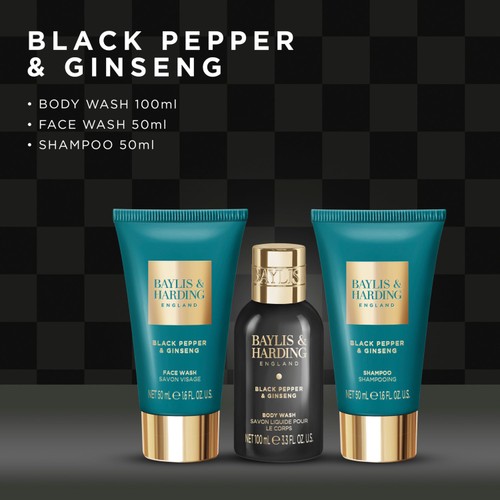 Baylis & Harding Mens Black Pepper & Ginsing Travel Wash Bag Gift