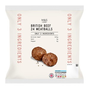 M&S Only 3 Ingredients 24 Beef Meatballs Frozen