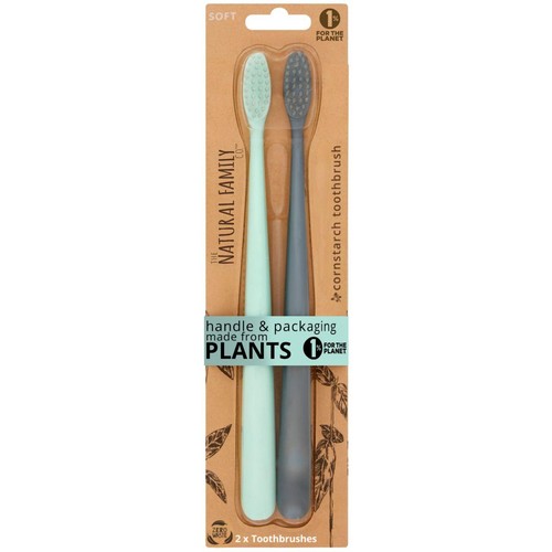 Natural Family Co Twin Pack Adult Manual Toothbrushes (Assorted Colours)
