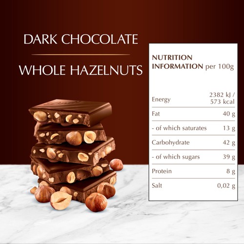 Lindt Les Grandes Hazelnuts Dark Chocolate Bar 