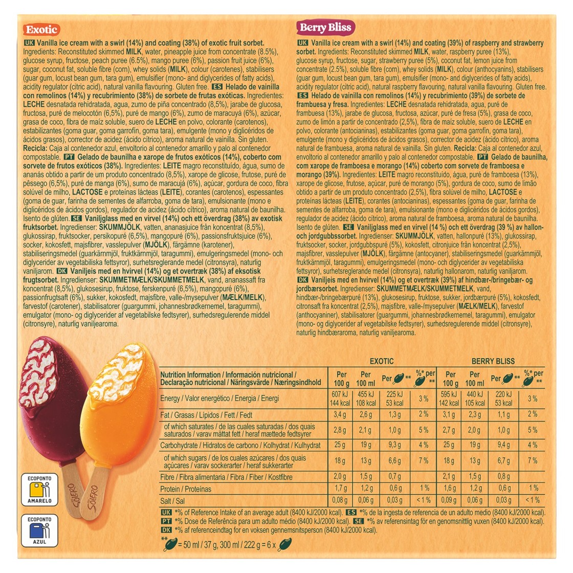 Solero Mini Solero Mini Exotic & Berry Bliss Ice Cream Sticks - Ocado