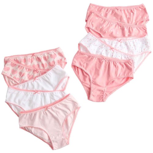 M&S Girls Cotton with Stretch Heart Knickers, 8-9 Years, Pink Mix