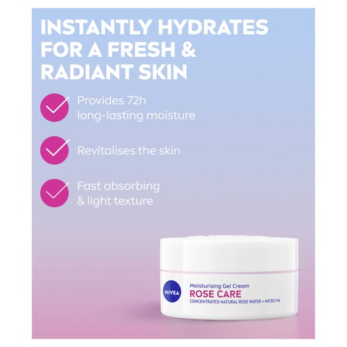 NIVEA Rose Care Moisturiser Gel Cream with Rose Water and Hyaluronic Acid