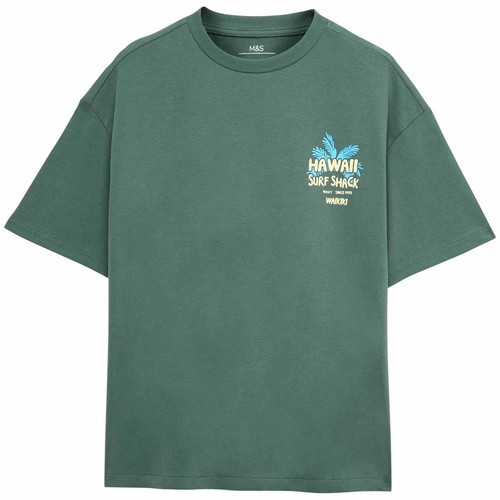 M&S Graphic Tee, 6-7 Years, Bottle Green