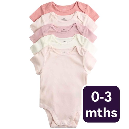 M&S Plain Sleepsuit, 0-3 Months, Pink