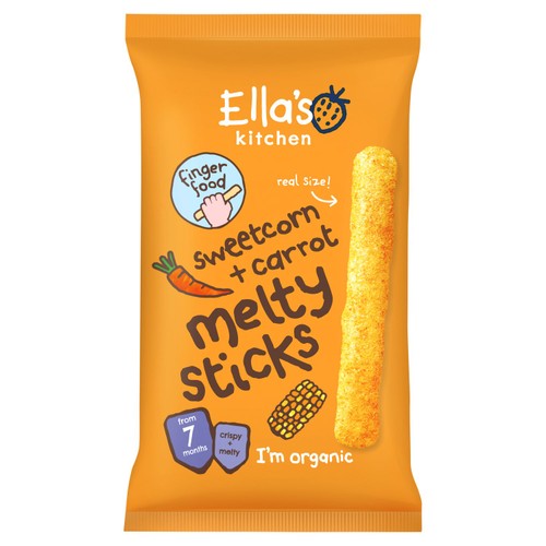 Ella's Kitchen Sweetcorn & Carrot Melty Sticks Baby Snack 7+ Months