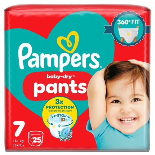 Pampers Baby-Dry Nappy Pants, Size 7 (15kg+) Essential Pack