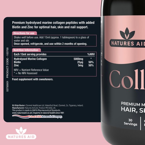 Natures Aid Collagen Liquid Strawberry & Lime