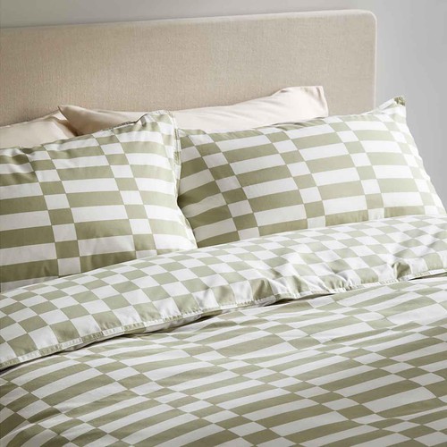 M&S Cotton Rich Geometric Bedding Set, Super King Size Green Mix